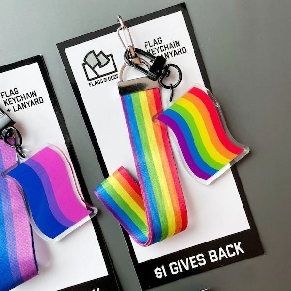 Flags for Good Keychain + Lanyard/Wristlet, Style: Rainbow Pride Flag