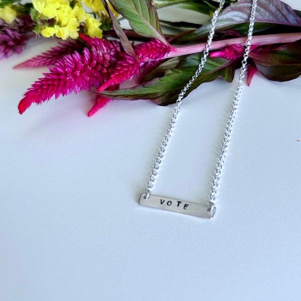 Handstamped VOTE Necklace, Sterling Silver