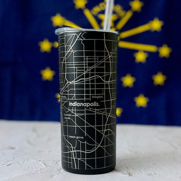 Indianapolis Map Insulated Black Tumbler 16oz