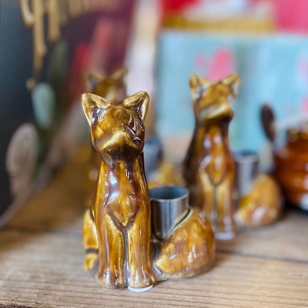 Stoneware Fox Taper Holder