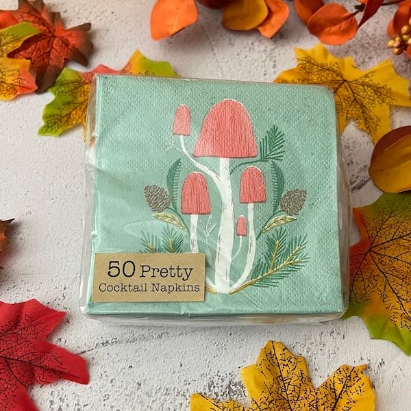 Paper Cocktail Napkins w/ Mushrooms S/50