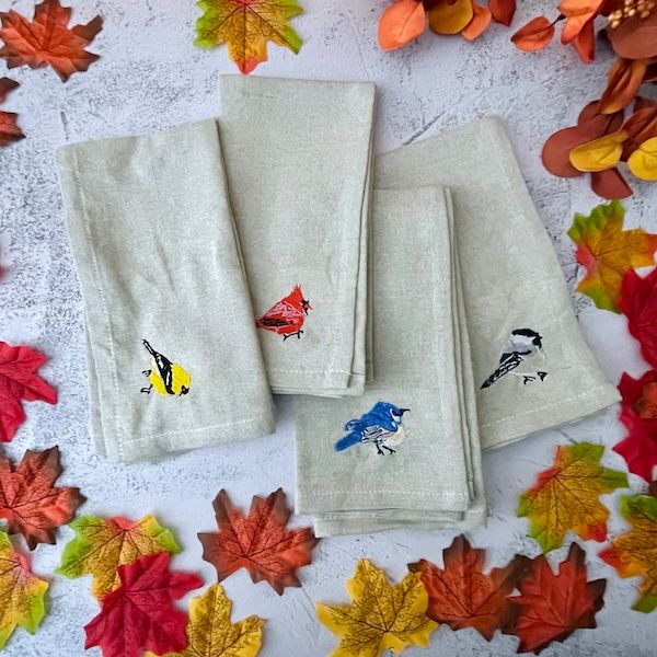 Napkins w/ Embroidered Birds