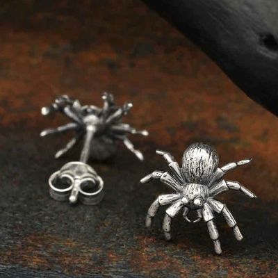 Silver Spider Stud Earrings