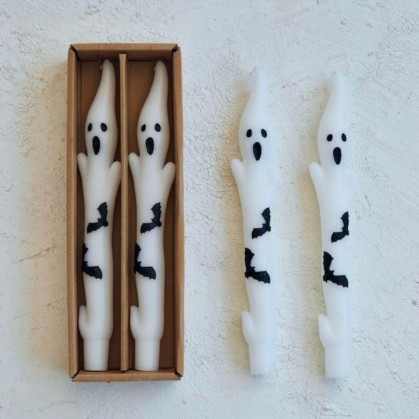 Unscented Ghost Taper Candles w/ Bats S/2