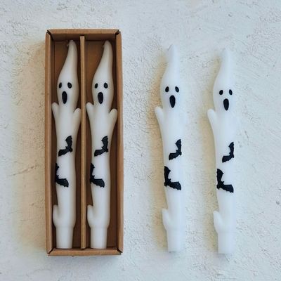 Unscented Ghost Taper Candles w/ Bats S/2