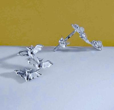 Silver Bat Cluster Stud Earrings