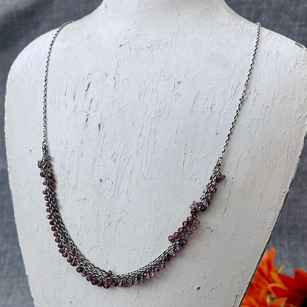 Handmade Necklace with 1/2 double: pink/red sapphire, 17&quot;