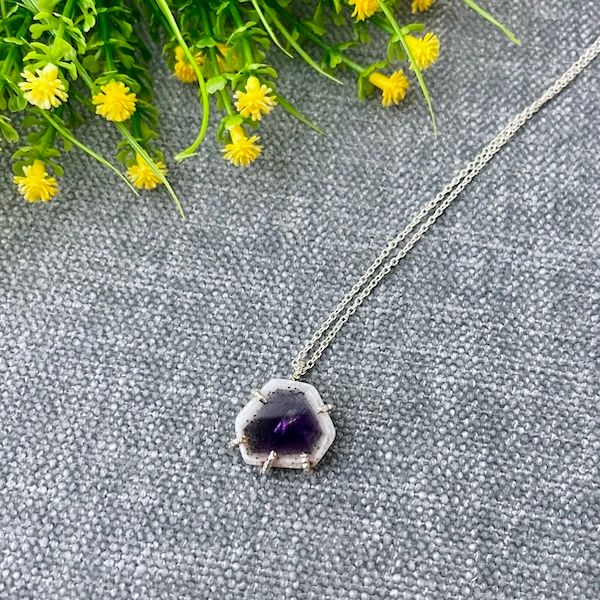 Handmade Necklace with prong set trapiche amethyst