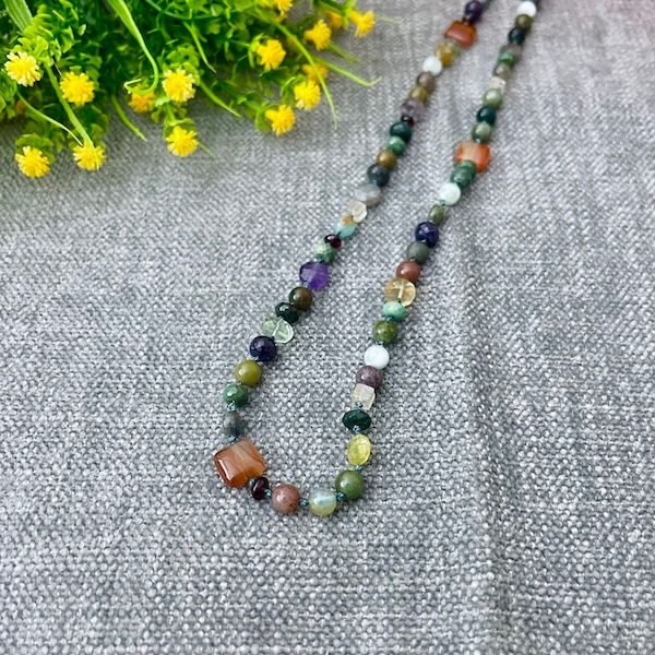 Handmade Necklace with jasper, fire opal, amethyst, labradorite, fluorite, peruvian opal, garnet, emerald, moonstone, sapphire, &amp; kyanite