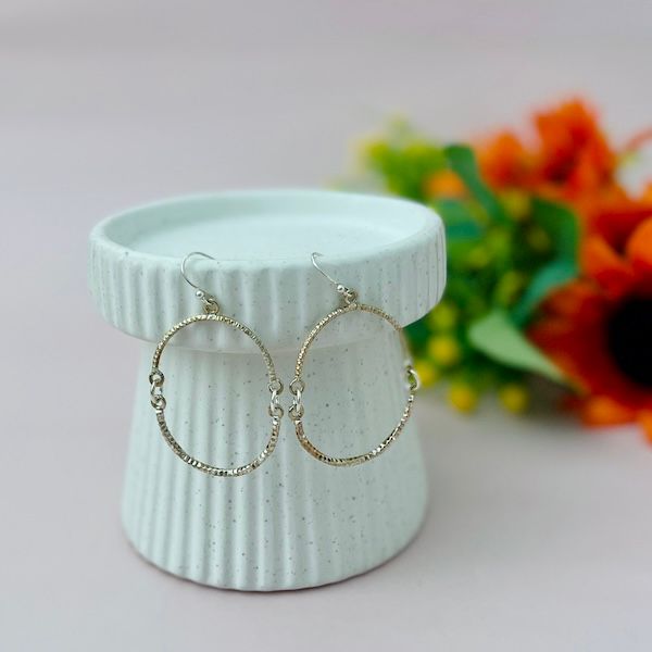 Handmade Earrings with Textured wire swingy hoop