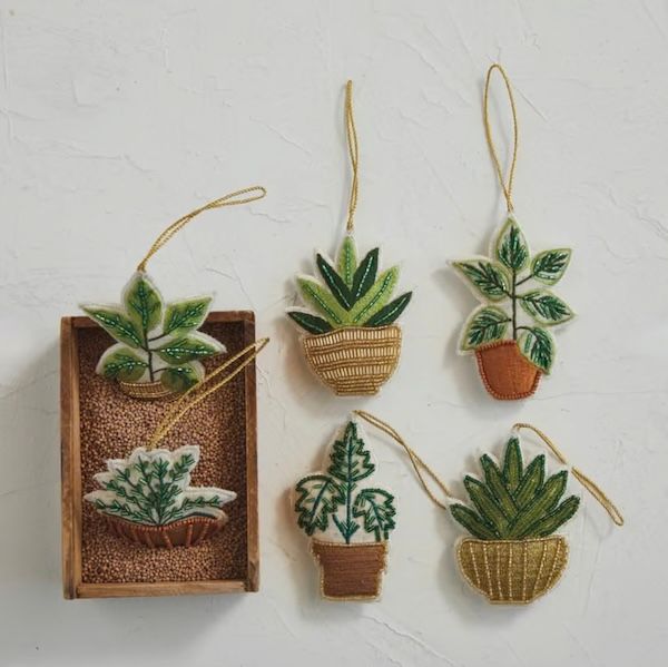 Cotton &amp; Glass Beaded Potted Plant Ornament