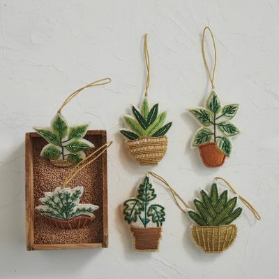 Cotton &amp; Glass Beaded Potted Plant Ornament