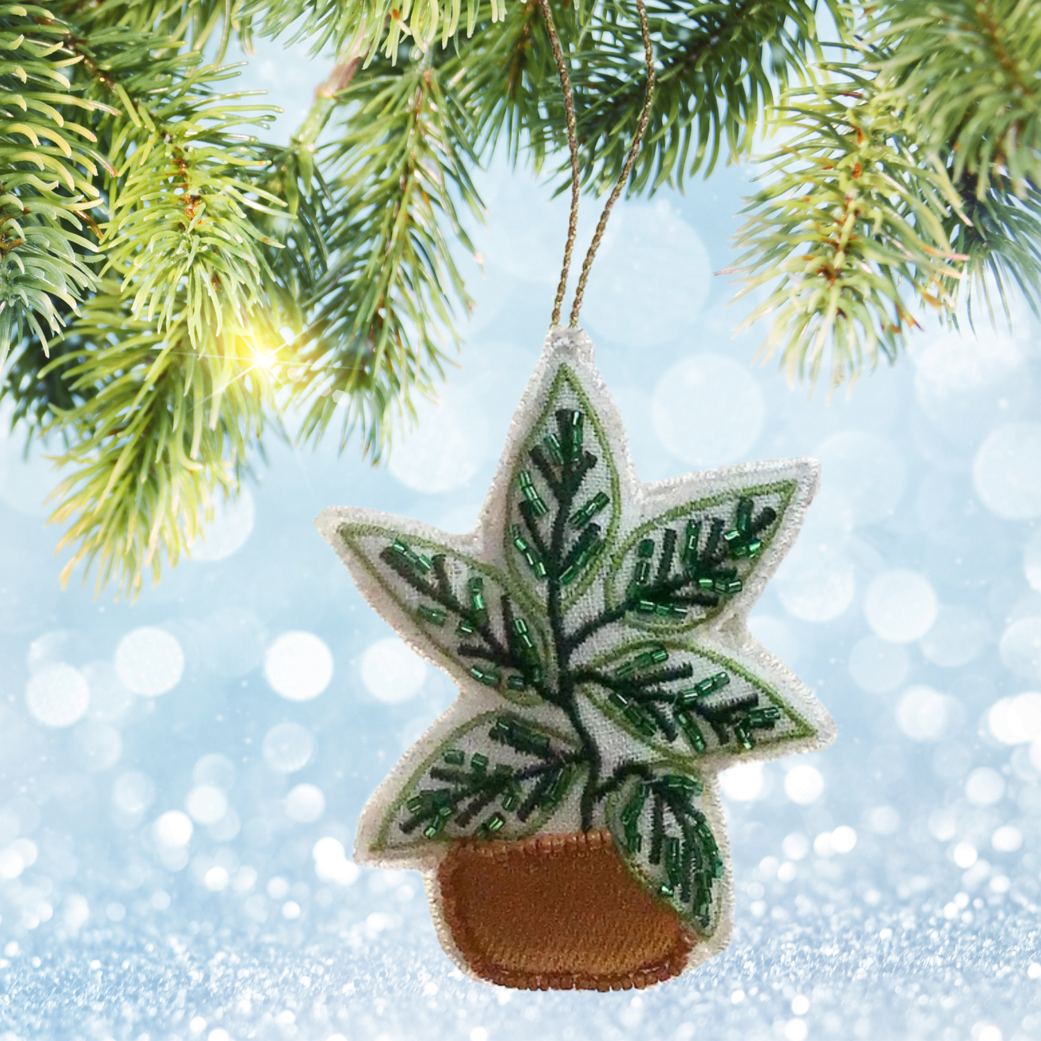 Cotton &amp; Glass Beaded Potted Plant Ornament, Style: F