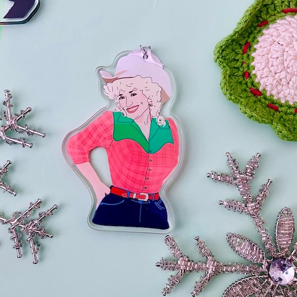Dolly Parton (Red &amp; Green) Ornament by Drawn Goods