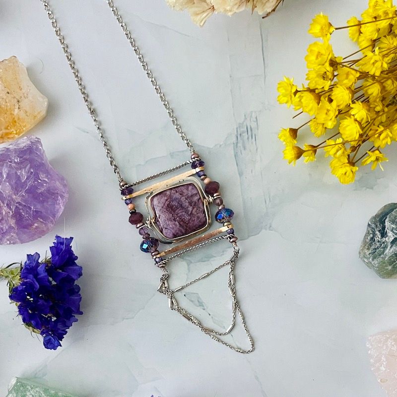 Handmade Lepidolite Ladder Necklace