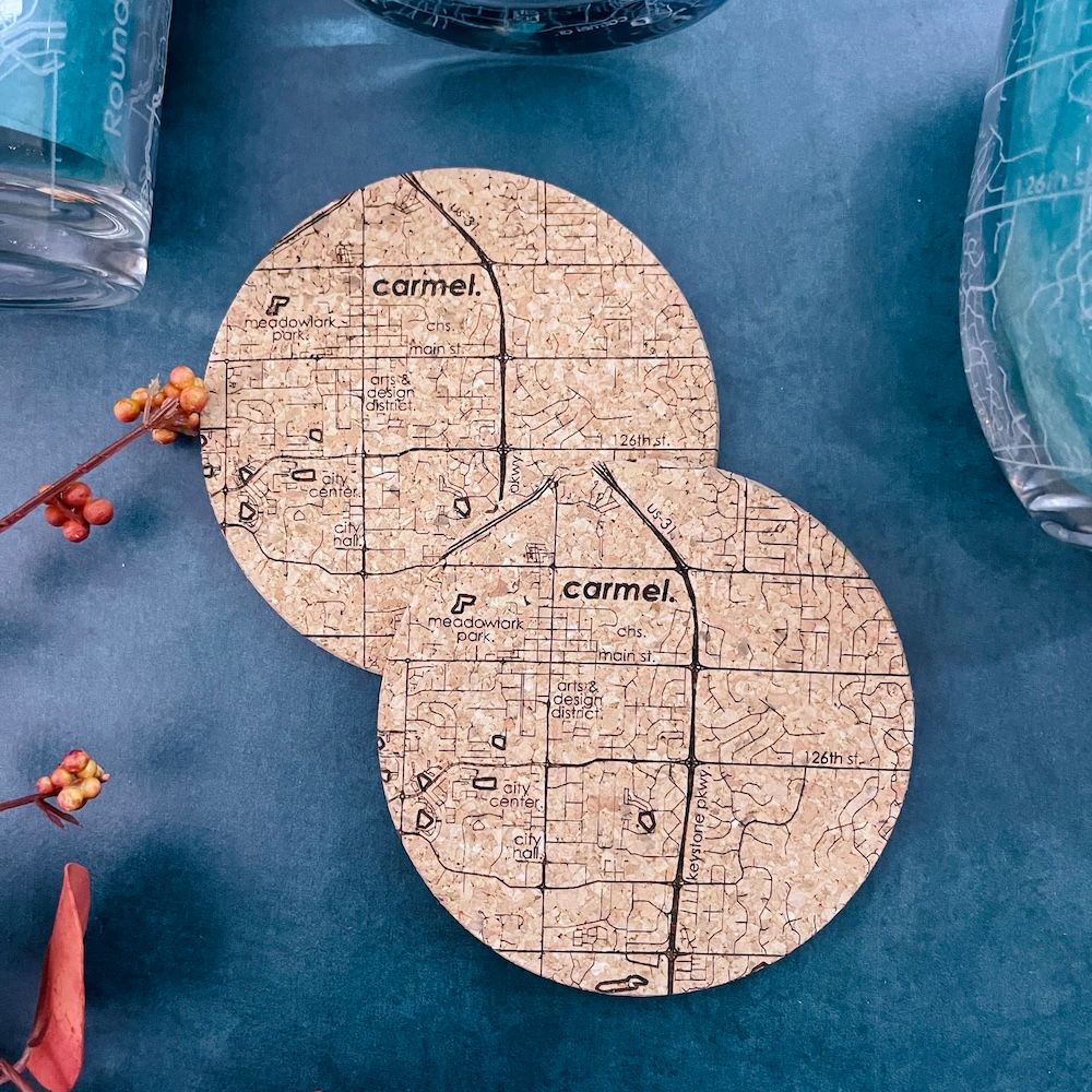 Carmel City Map Cork Coasters Set of 2