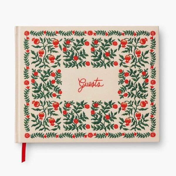Christmastide Pomegranate Embroidered Guest Book