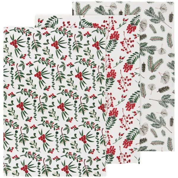 Winterberry Bakers Floursack Dishtowels S/3