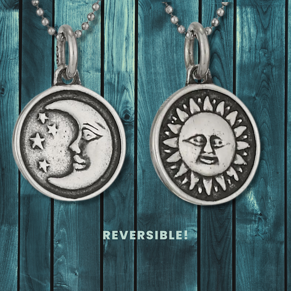 Sterling Silver Reversible Sun &amp; Moon Necklace