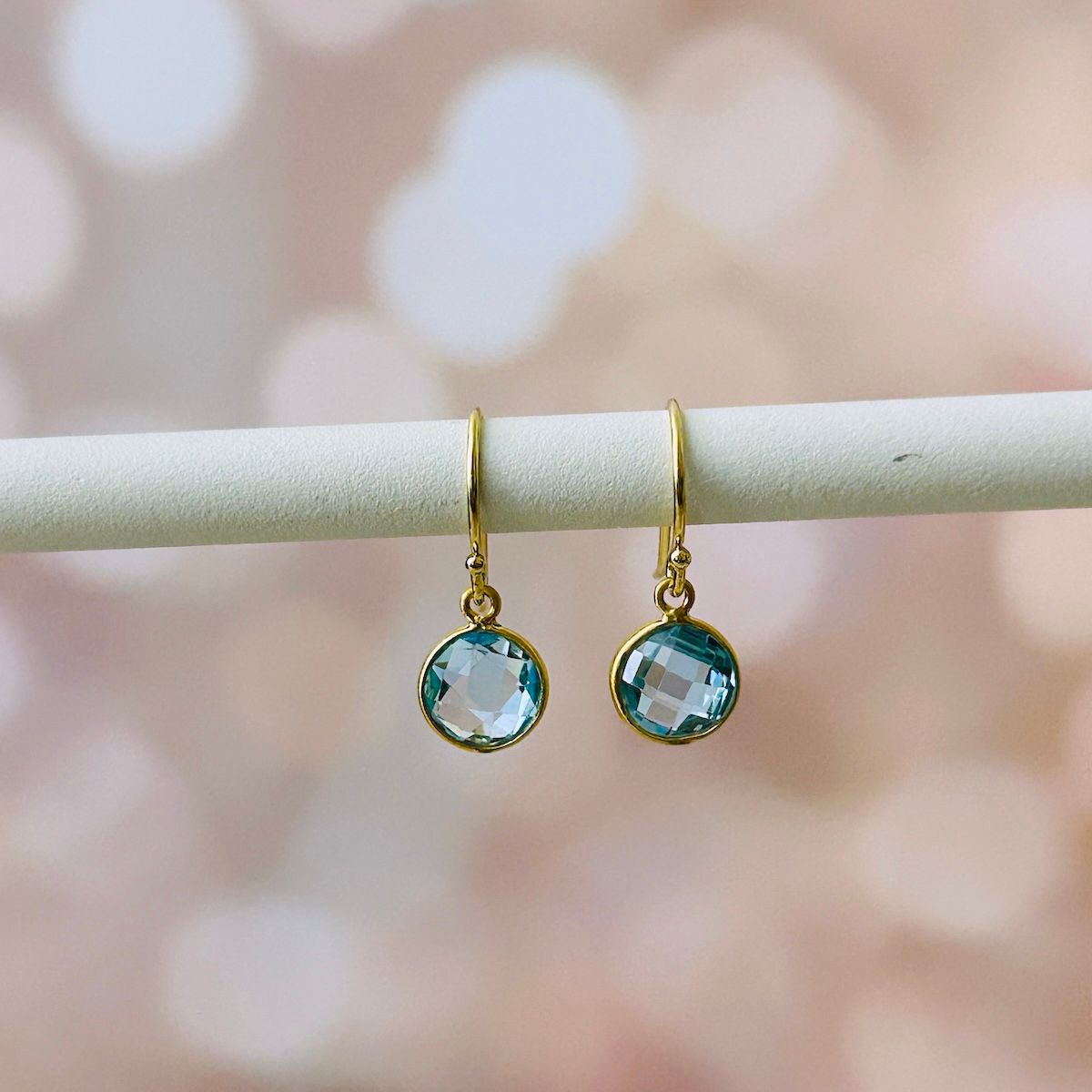 Small Round Swiss Blue Topaz Earrings, Gold Vermeil