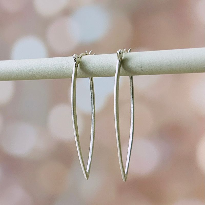 Small Leaf Hoop Earrings, Silver