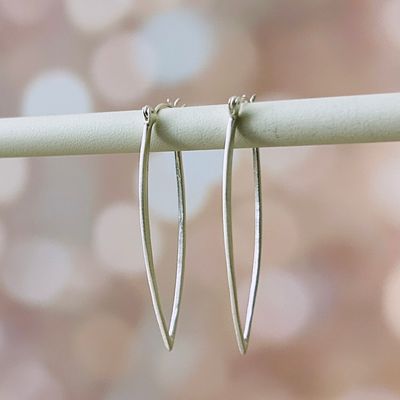 Small Leaf Hoop Earrings, Silver
