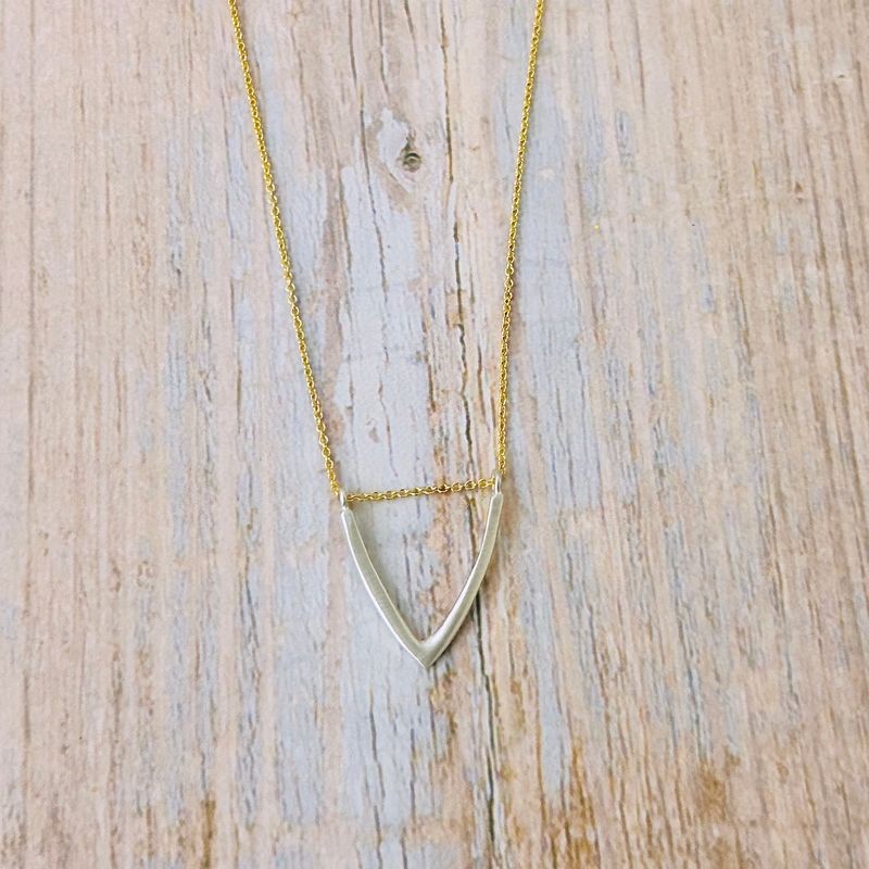 Large V Necklace in Sterling and Gold Vermeil, 16&quot; + 2&quot;