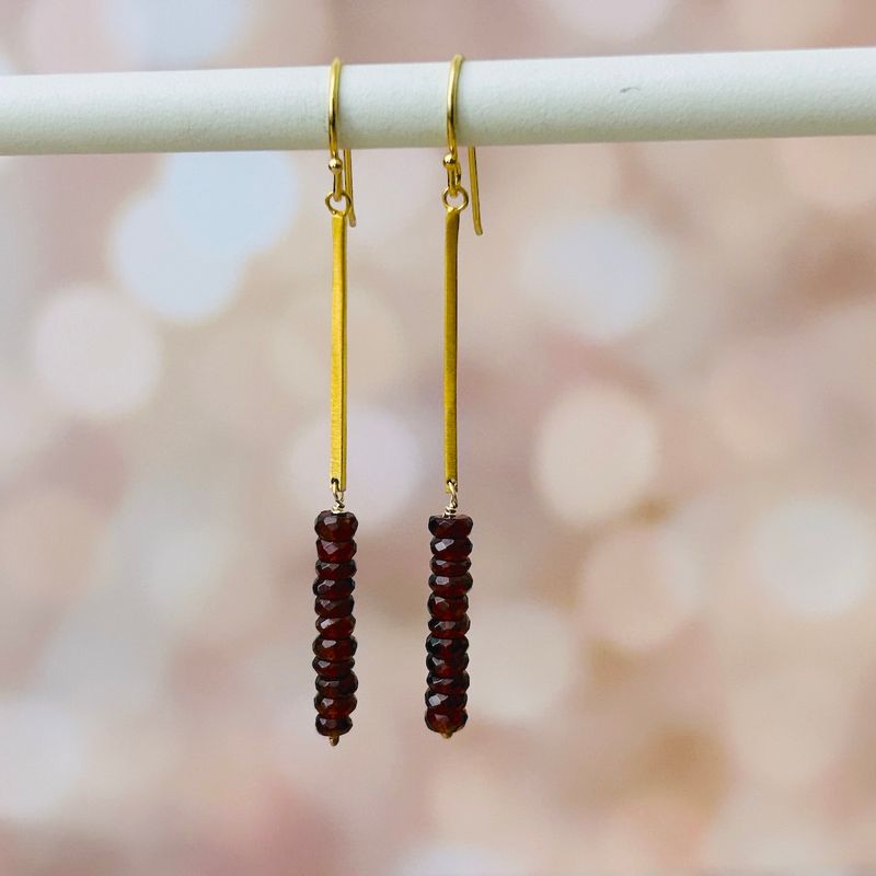 Garnet on Gold Vermeil Bar Earrings
