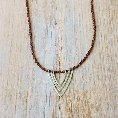 Triple V On Garnet Necklace, Silver