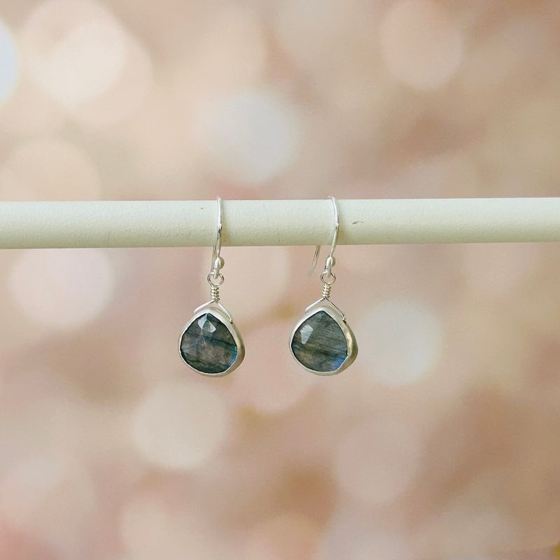 Faceted Labradorite Drop Earrings, Silver
