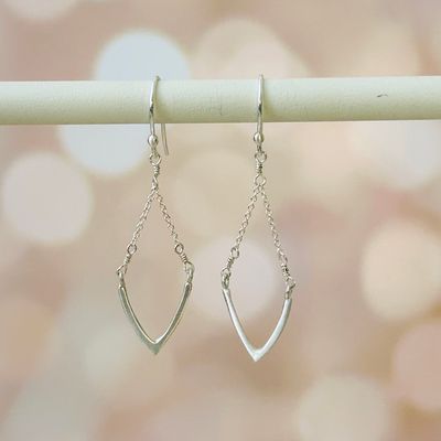 Small V on Chain Earrings, Silver