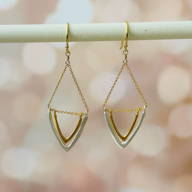 Sterling and Vermeil Double V Drop Earrings
