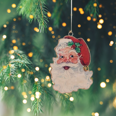 Vintage 2-Sided Metal Santa Ornament