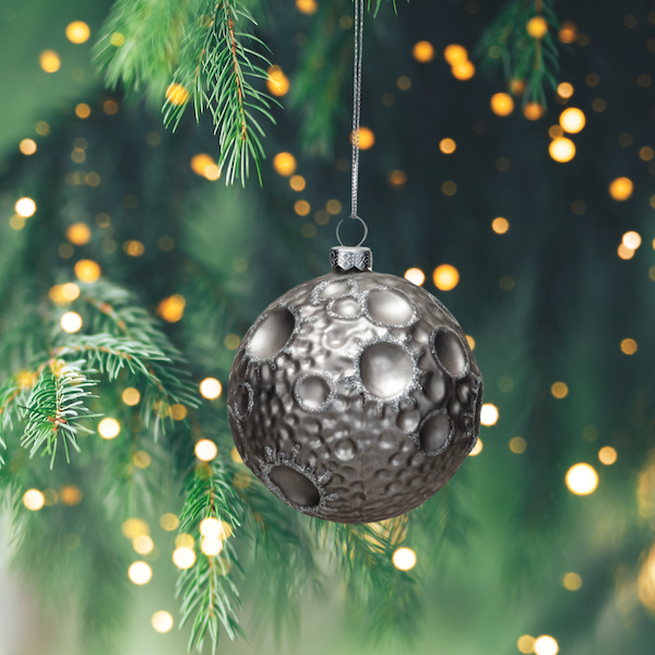 Glass Moon Ornament w/ Glitter, Silver Finish