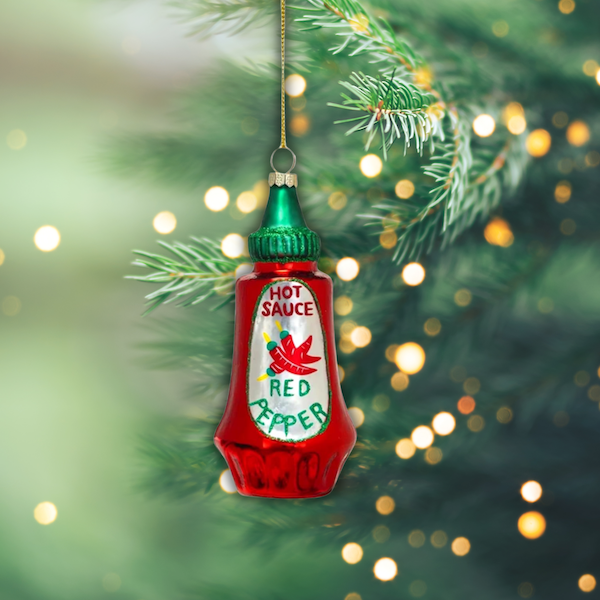 Glass &quot;Hot Sauce&quot; Bottle Ornament