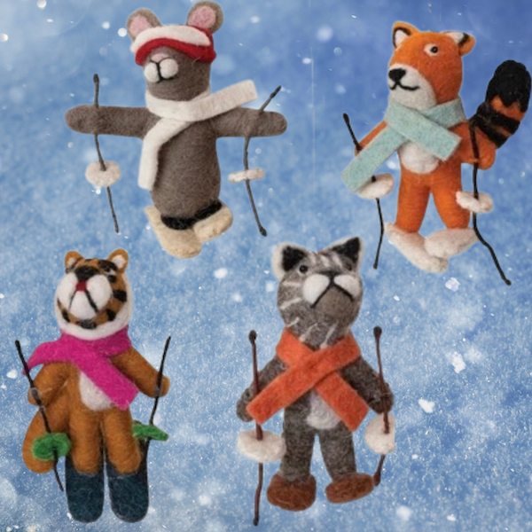 Wool Felt Skiing Animal Ornament