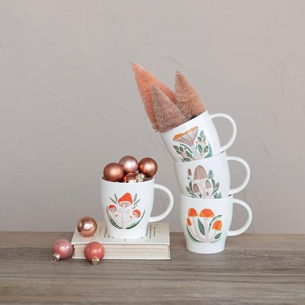 14 oz. Stoneware Mug w/ Mushrooms