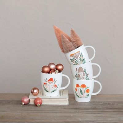 14 oz. Stoneware Mug w/ Mushrooms