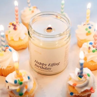 Happy Effing Birthday Wood Wick Candle | Vanilla Cake &amp; Lemon Frosting