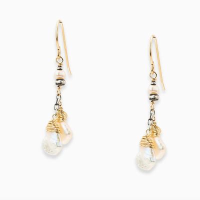 Handmade 14kt GF Wrapped White Keishi Pearl Earrings