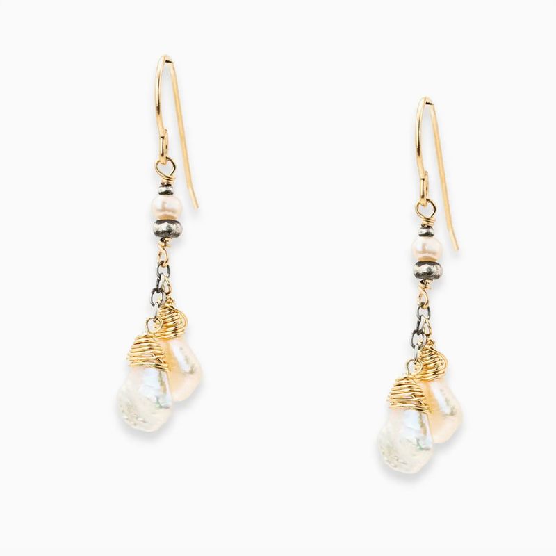 Handmade 14kt GF Wrapped White Keishi Pearl Earrings