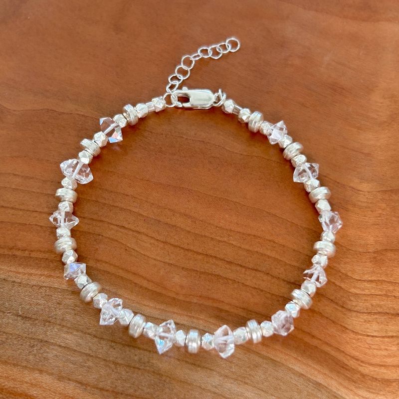 Handmade Bracelet with herkimer diamonds, faceted Thai silver, saucers