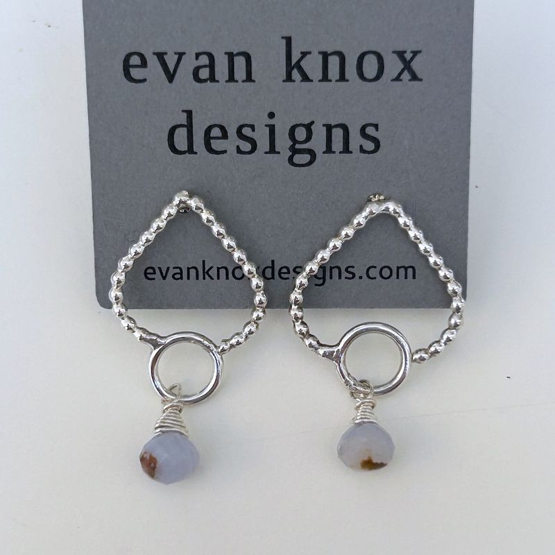 Handmade Earrings with ball teardrop on post, blue lace agate onion 1&quot;