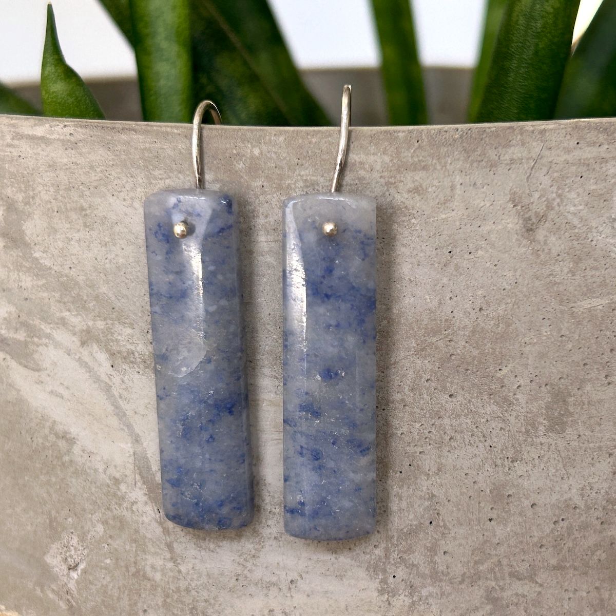 Handmade Earrings with blue aventurine rectangle on earwire
