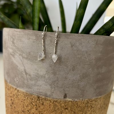 Handmade Earrings with rainbow moonstone, tiny faceted thai silver