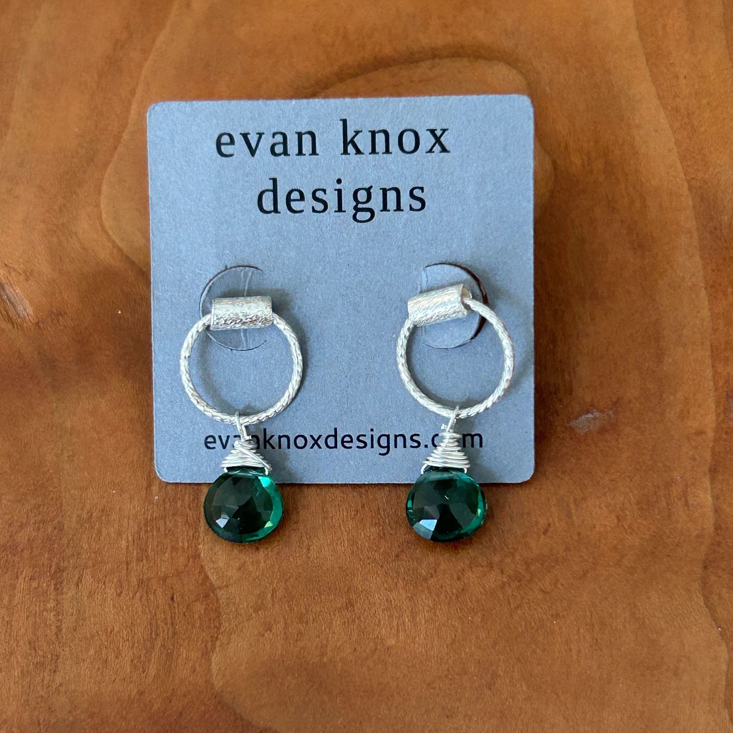 Handmade Earrings with door knocker with post, green hydro briolette