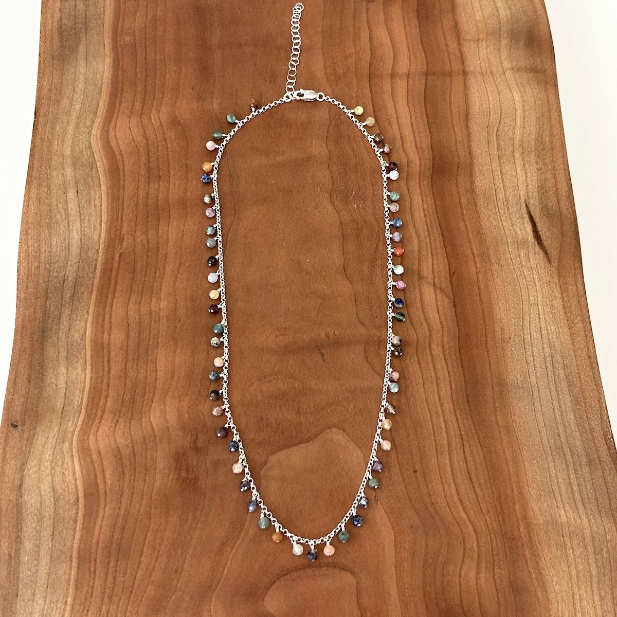 Handmade Necklace with assorted precious and semi-precious gemstone dangles