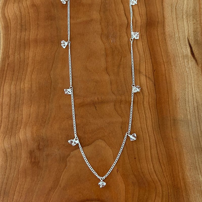 Handmade Necklace with 9 herkimer diamonds, curb chain, 16+2