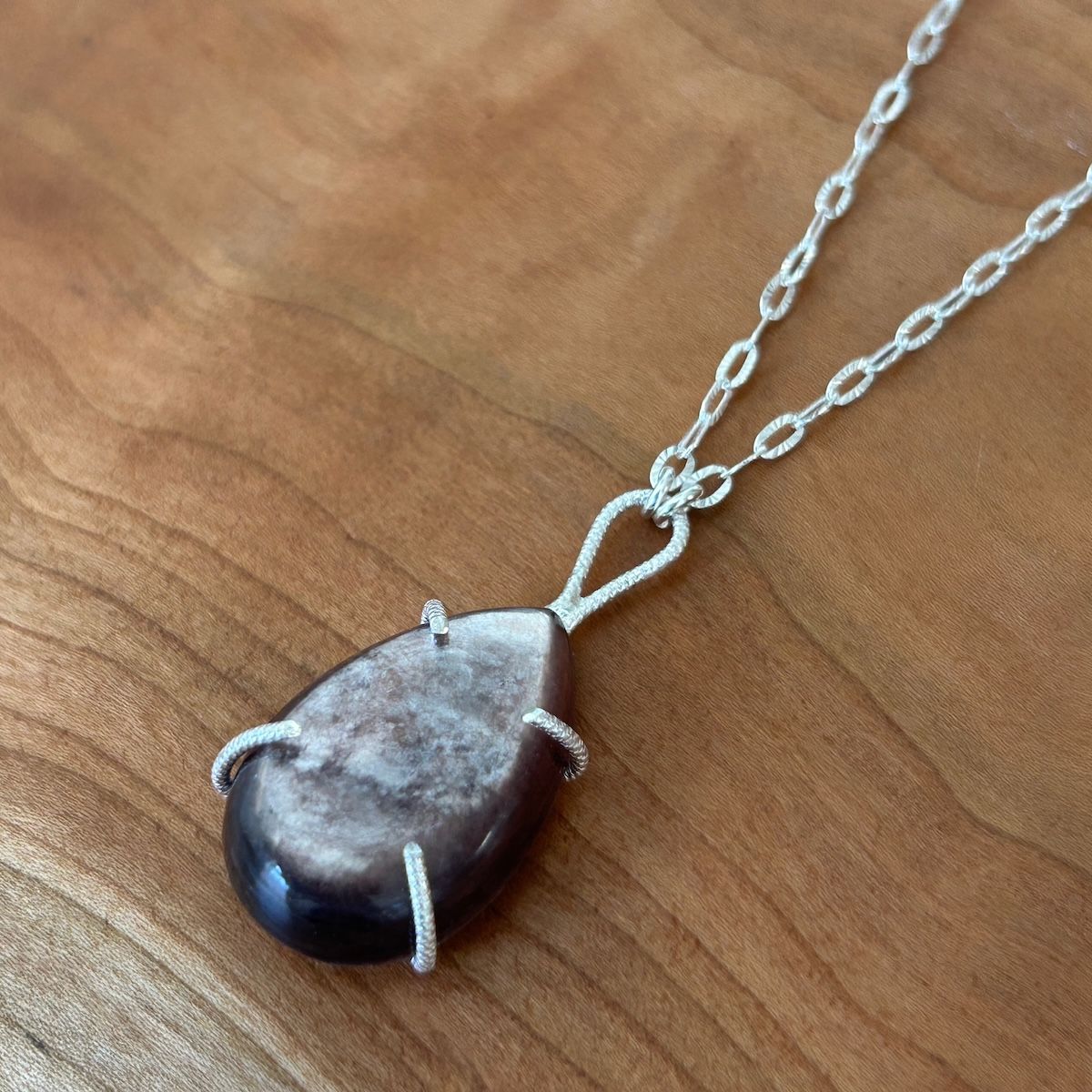 Handmade Necklace with prong set lepidolite