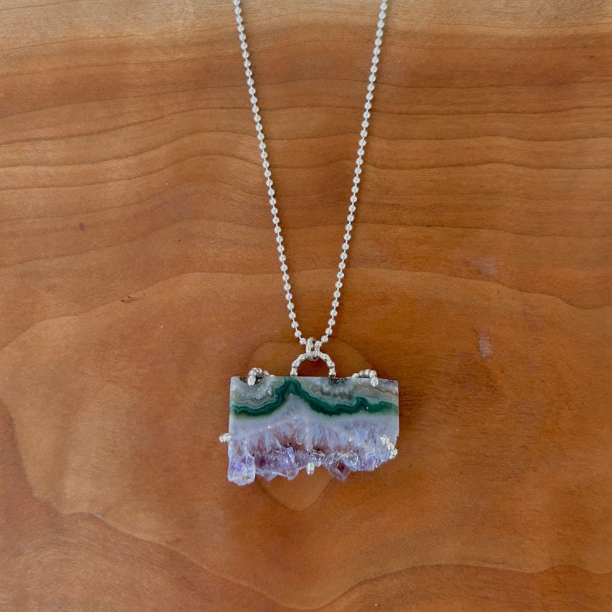 Handmade Necklace with prong set raw amethyst